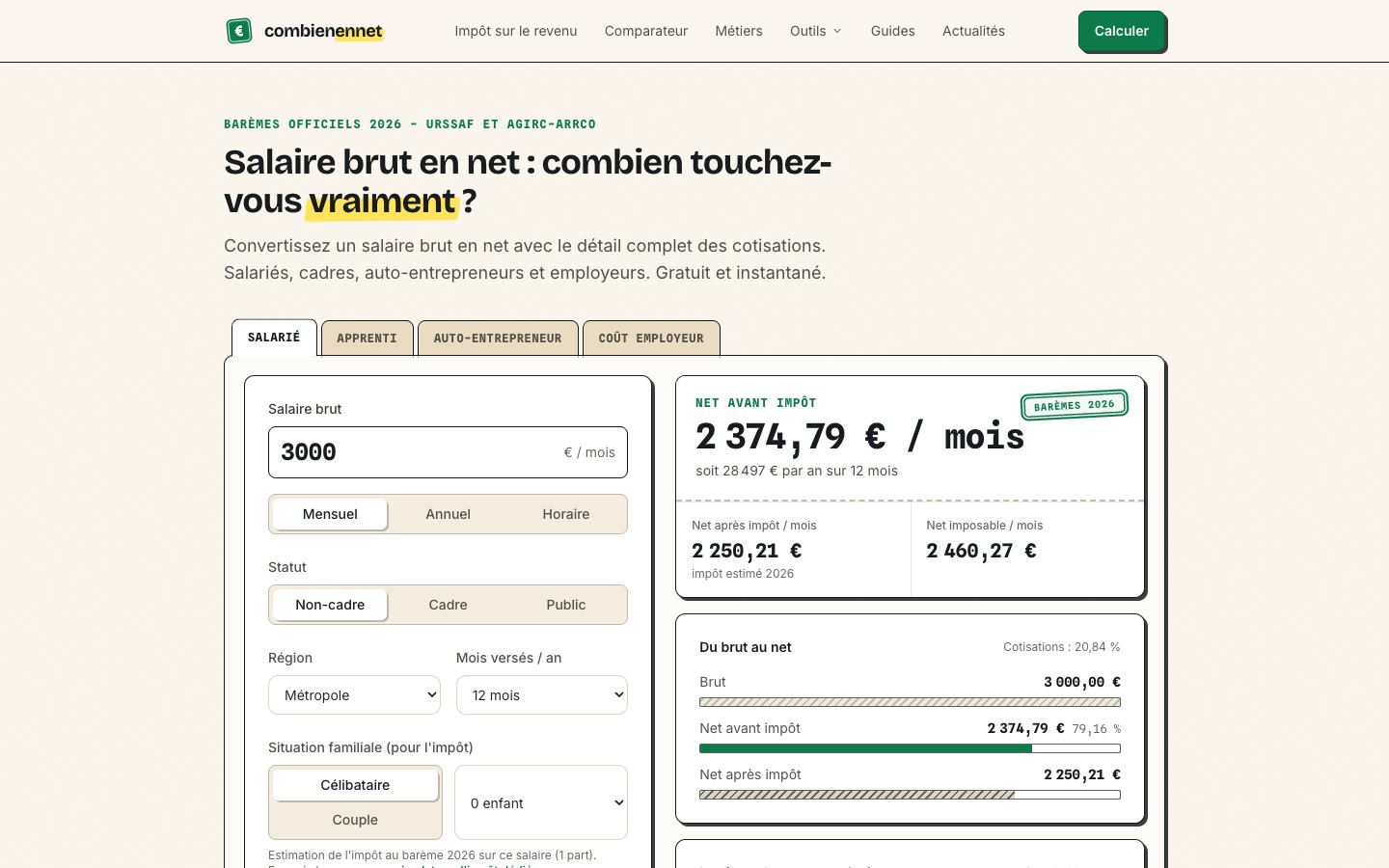 combienennet.fr : Simulateur de salaire brut / net